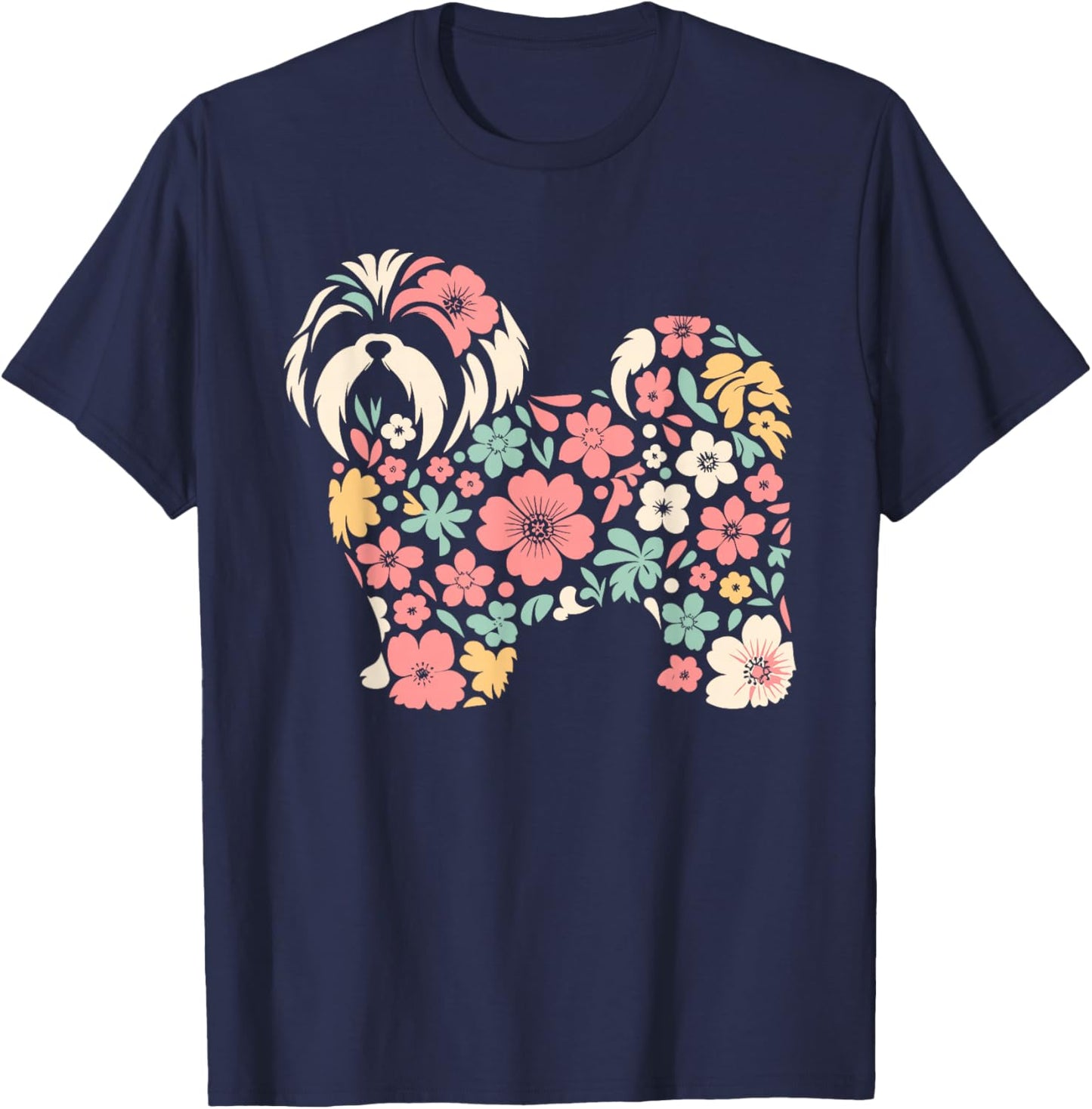 Cute Floral Flower Shih Tzu Mom Grandma Mothers Day T-Shirt - T-Shirt | Navy
