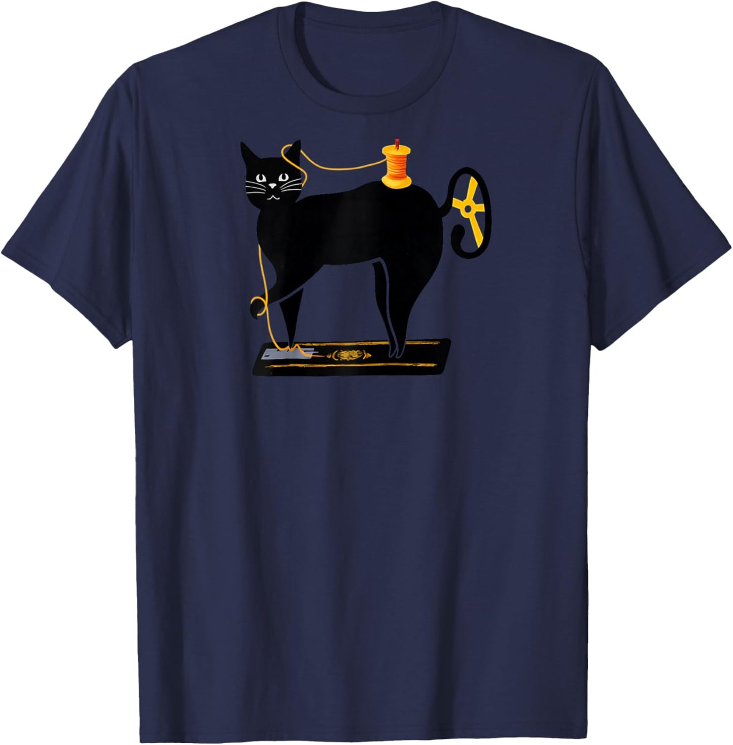 Mewing Machine Funny Quilting Craft Lover Quilter Cat Art Raglan Baseball T-Shirt - T-Shirt | Navy