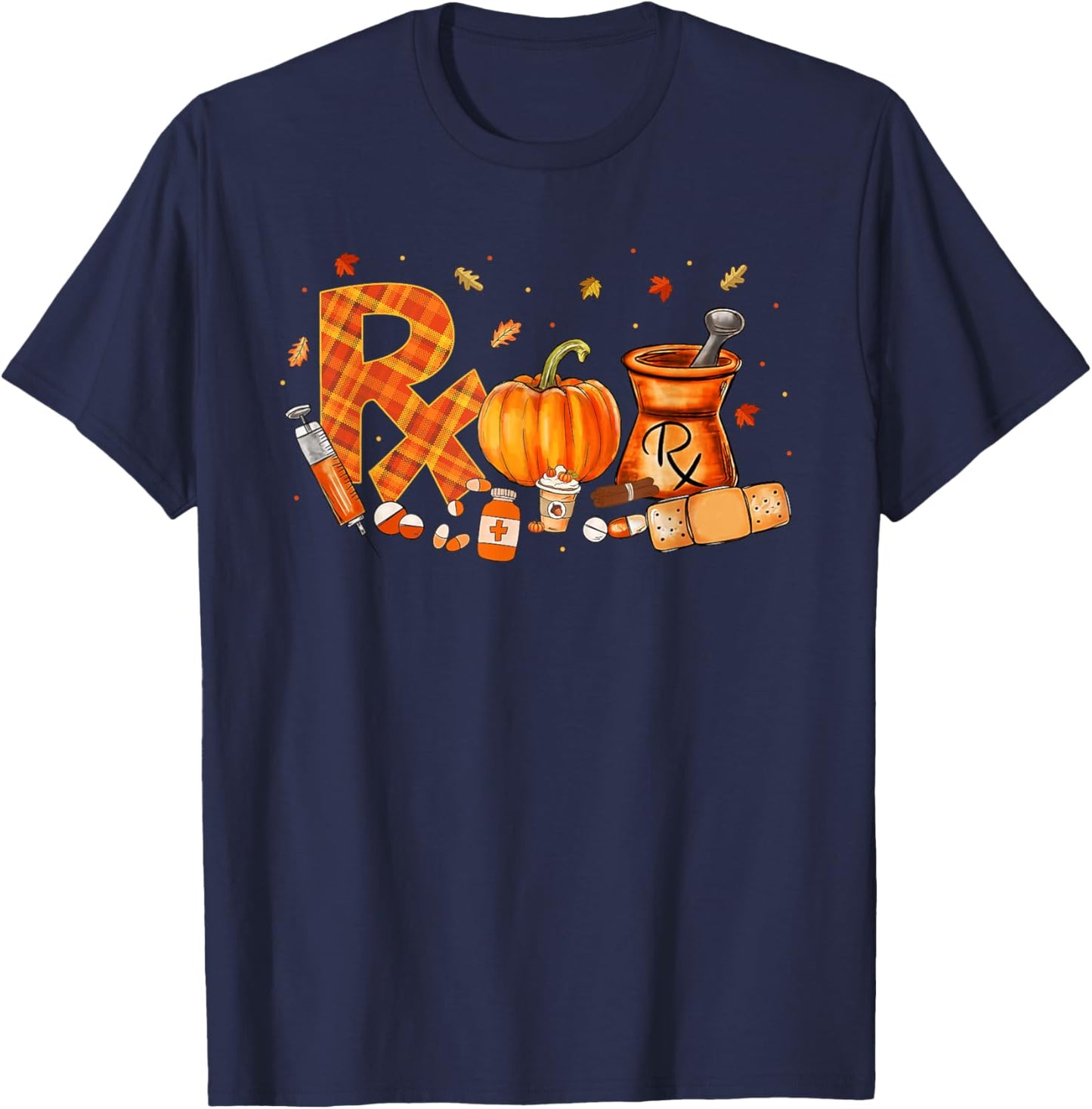 CPhT Pharmacy Technician Fall Autumn Leaves Pumpkin Season T-Shirt - T-Shirt | Navy