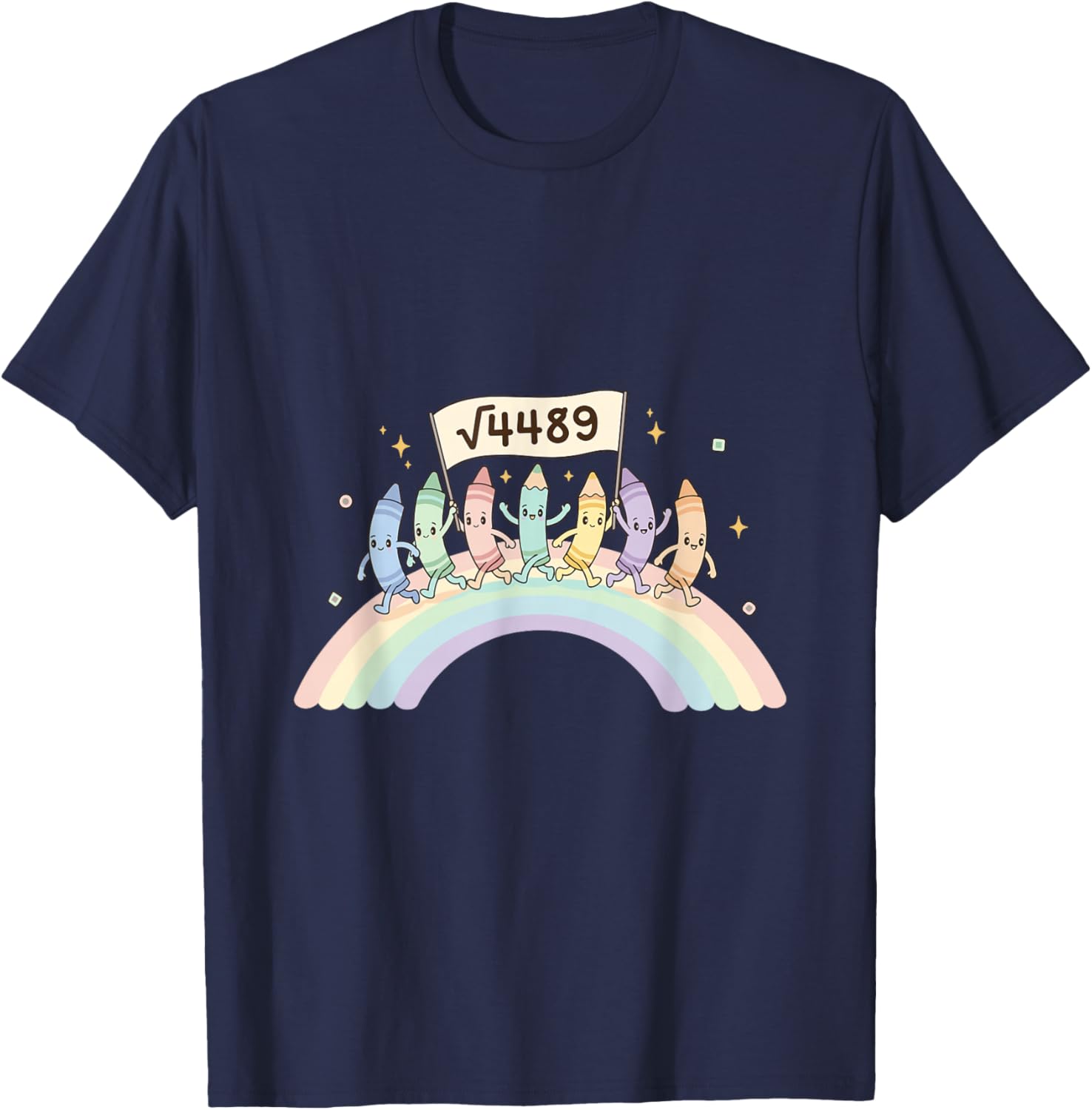 67 Meme Square Root 4489 Cute Crayon Six Seven Math Teacher T-Shirt - T-Shirt | Navy