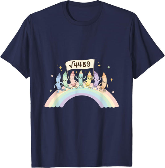 67 Meme Square Root 4489 Cute Crayon Six Seven Math Teacher T-Shirt - T-Shirt | Navy