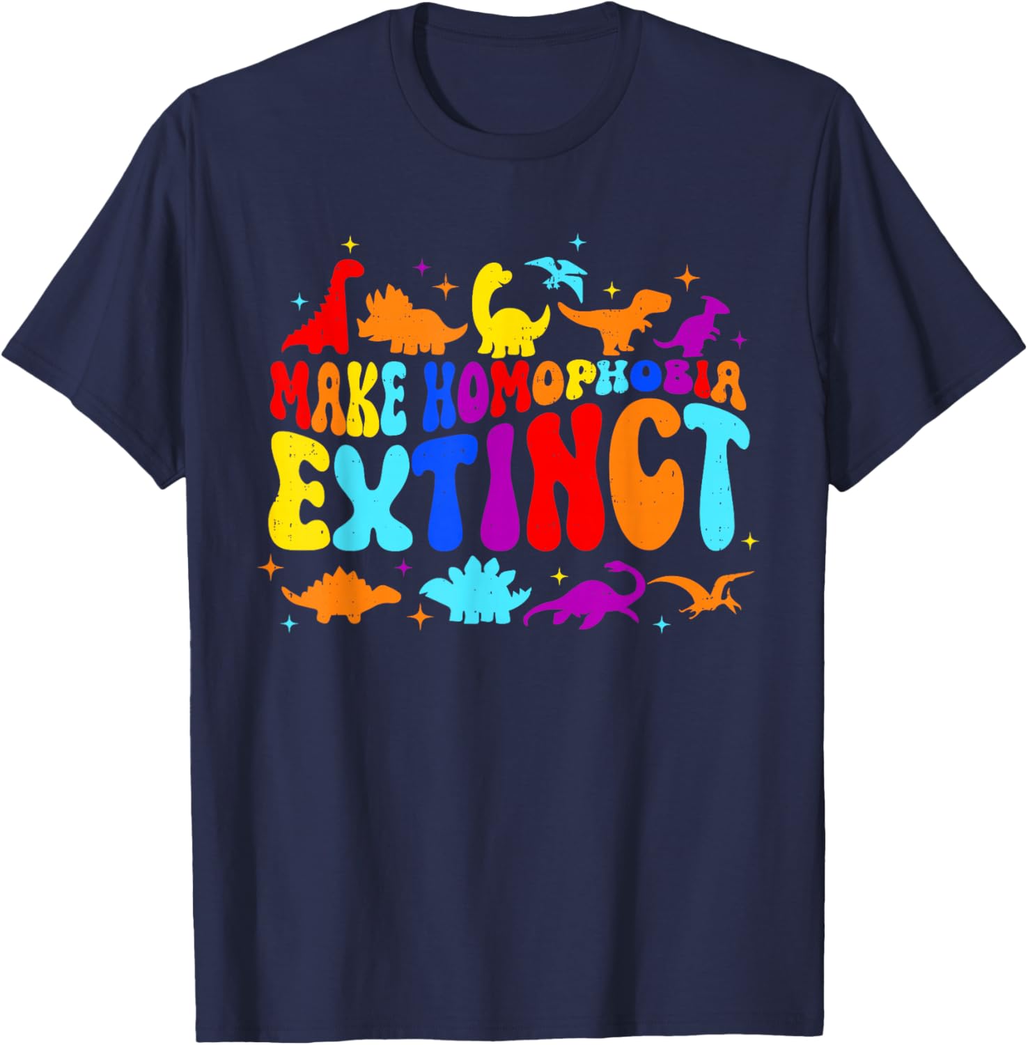 Make Homophobia Extinct LGBTQ Month Dinosaur TRex Gay Pride T-Shirt - T-Shirt | Navy