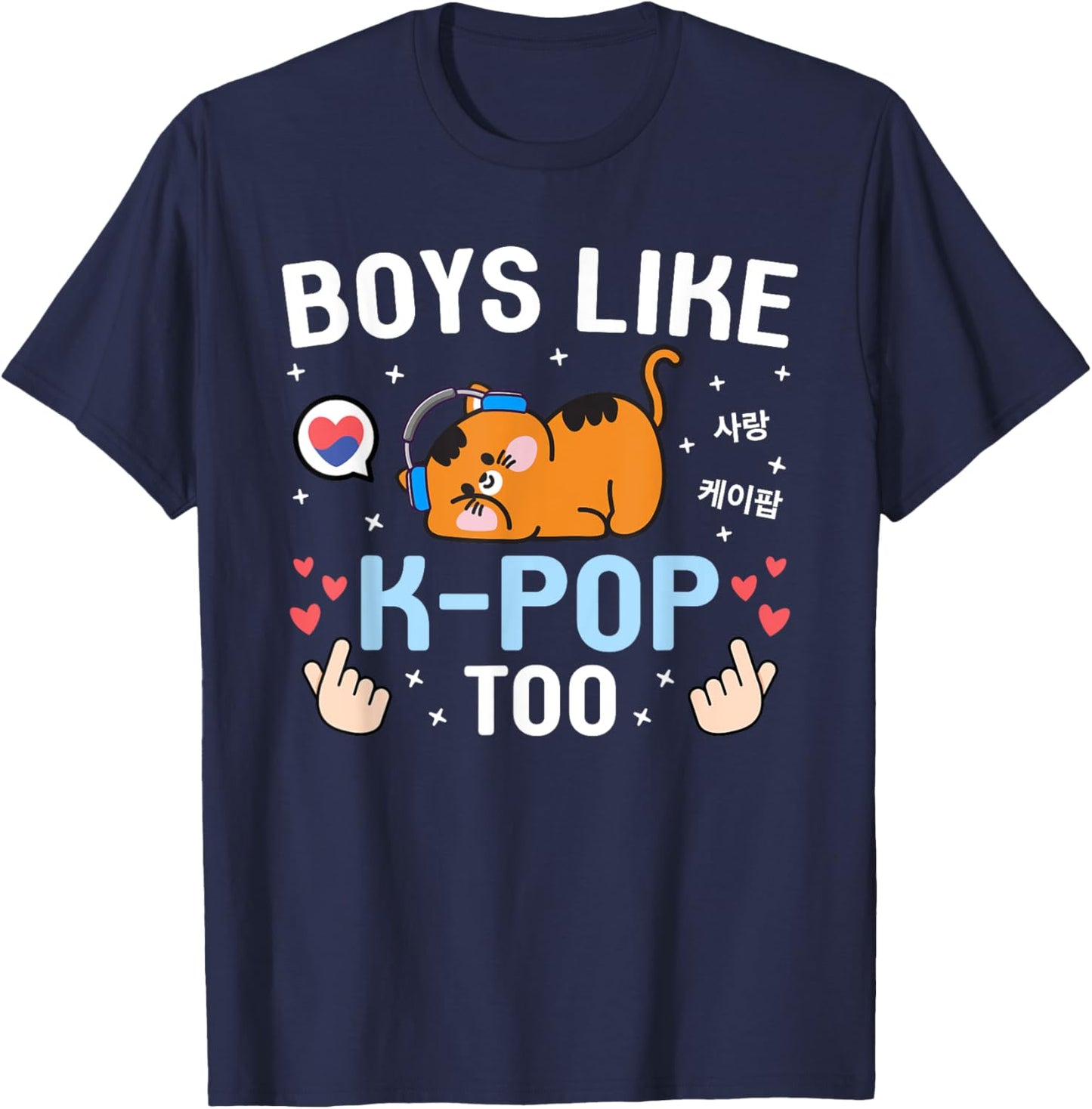 Boys Like K-Pop Too Cute Kawaii Cat Korean Music Kids K-Pop T-Shirt - T-Shirt | Navy
