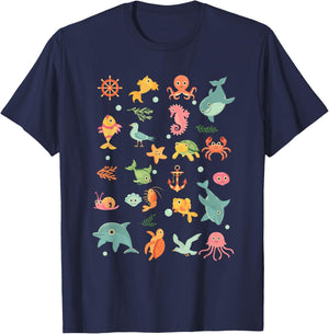 Cute Ocean Creatures Clownfish Sea Animals Kids Children T-Shirt - T-Shirt | Navy