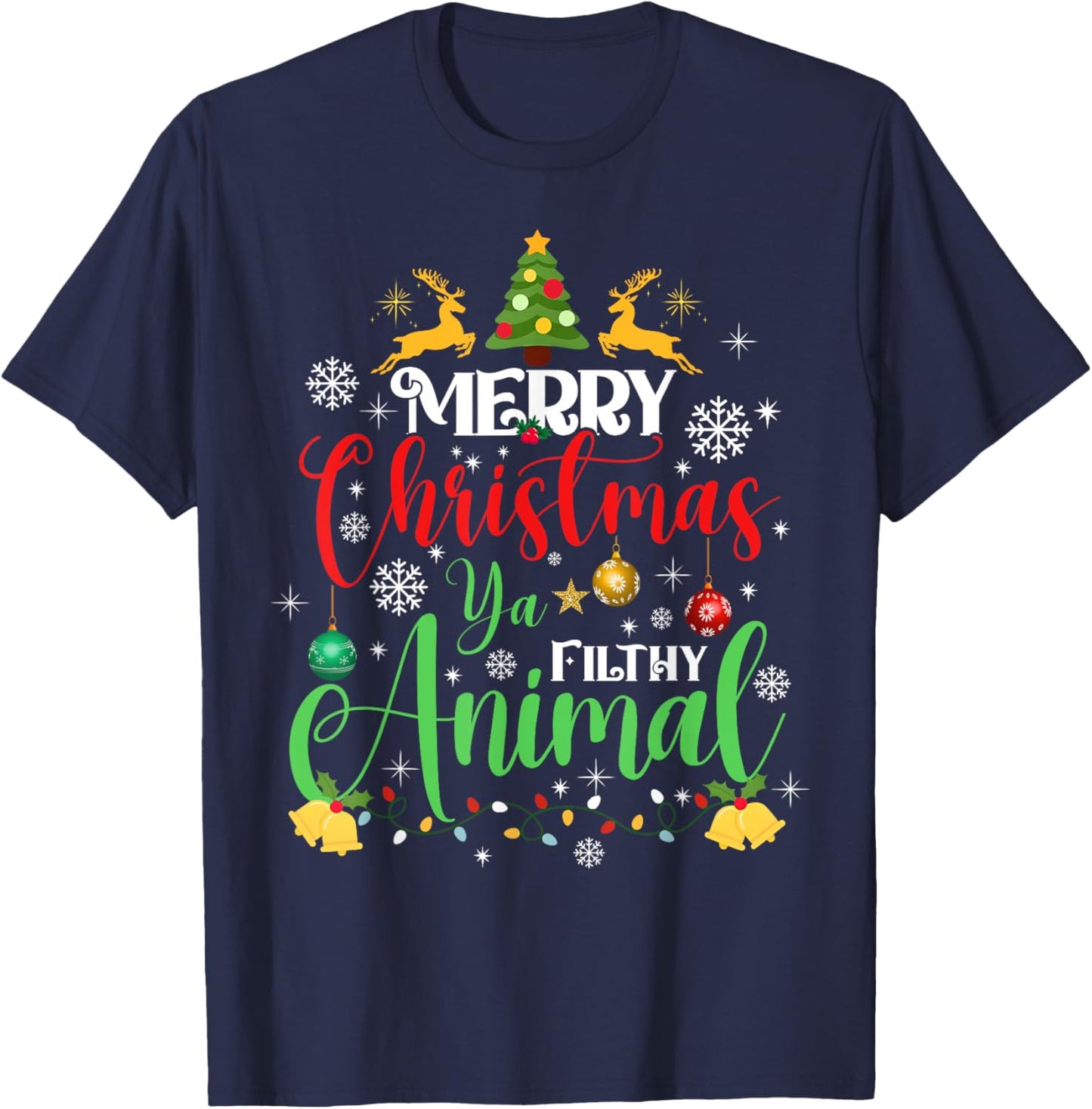 Merry Christmas Animal Filthy Ya Xmas Family Pajama T-Shirt - T-Shirt | Navy