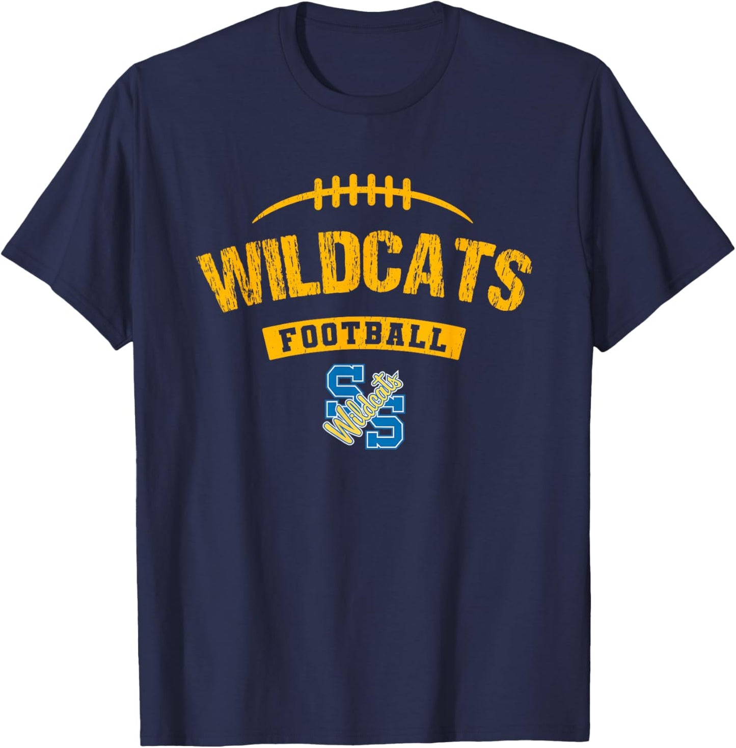 Sulphur Springs Wildcats Logo Football Distressed HS T-Shirt - T-Shirt | Navy
