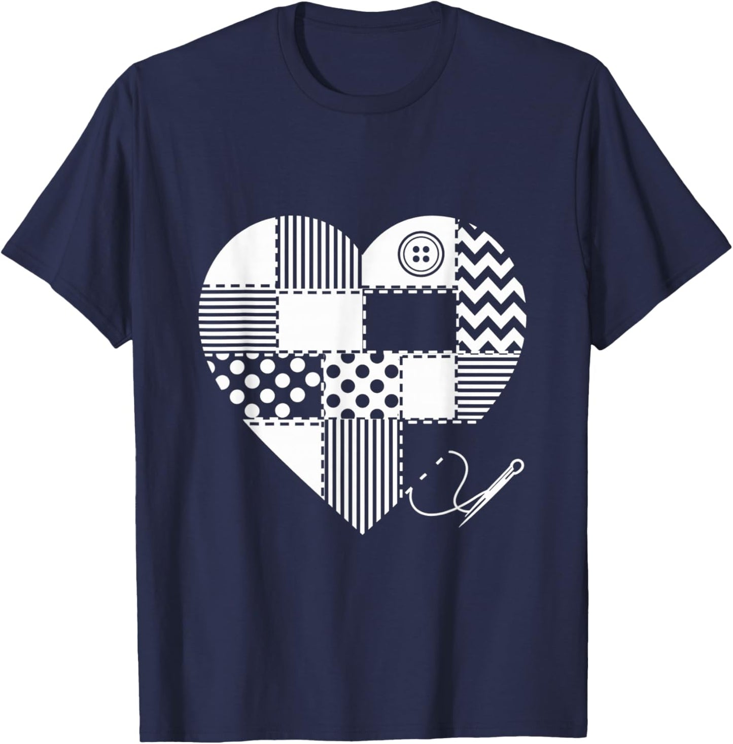Patchwork Heart Sewing Craft Creative Theme Design T-Shirt - T-Shirt | Navy