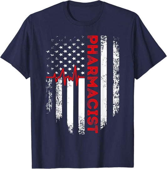 Pharmacist USA Flag Pharmacy Technician Student T-Shirt - T-Shirt | Navy