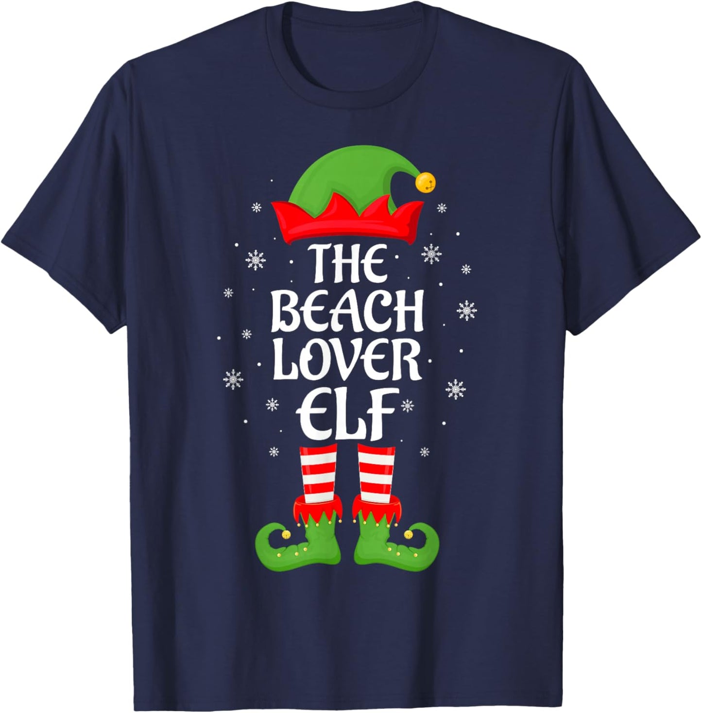 Beach Lover Elf Xmas Family Matching Elf Squad Christmas T-Shirt - T-Shirt | Navy