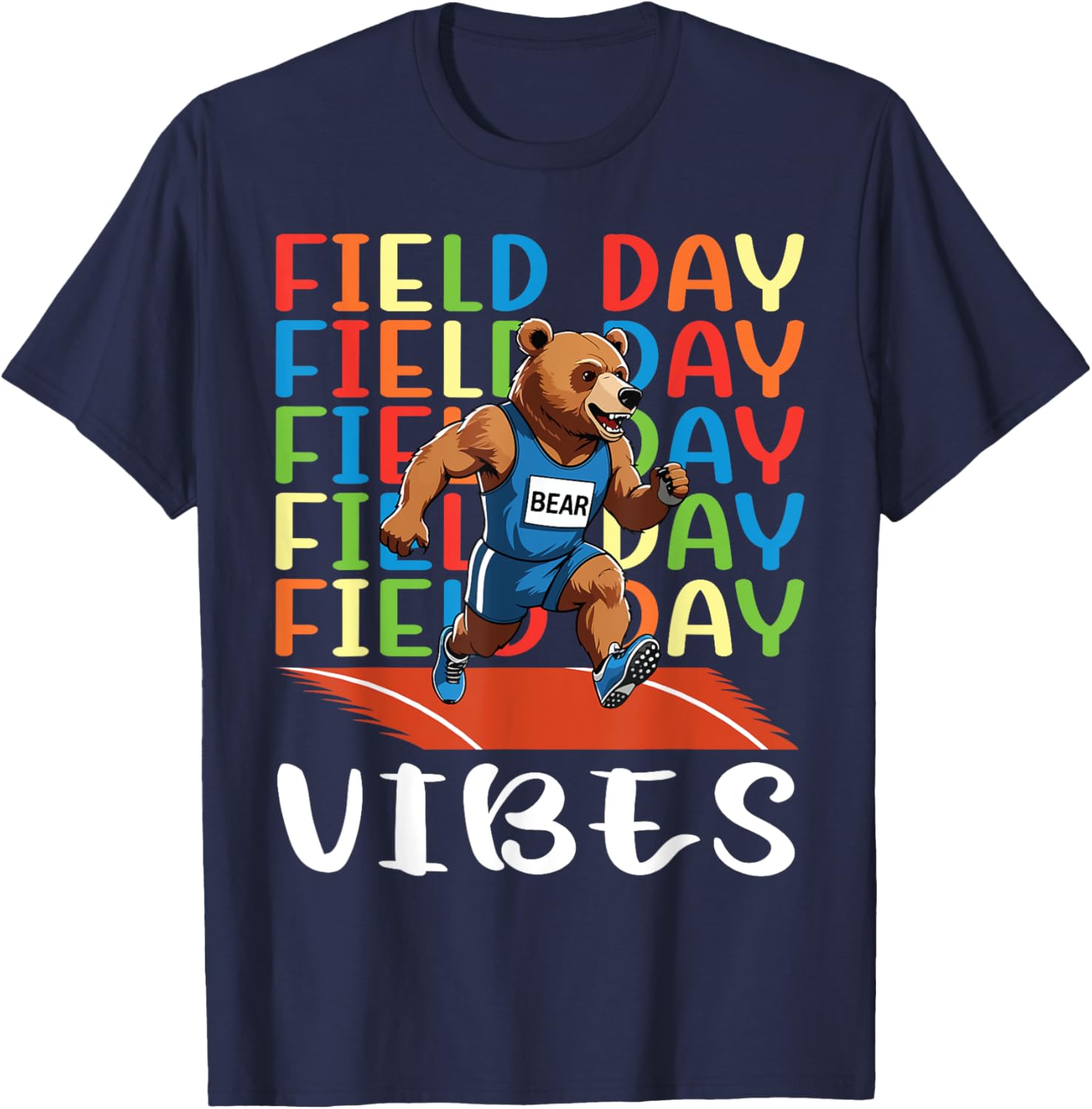 Field Day Field Day Field Day Vibes Running Bear Athlete T-Shirt - T-Shirt | Navy