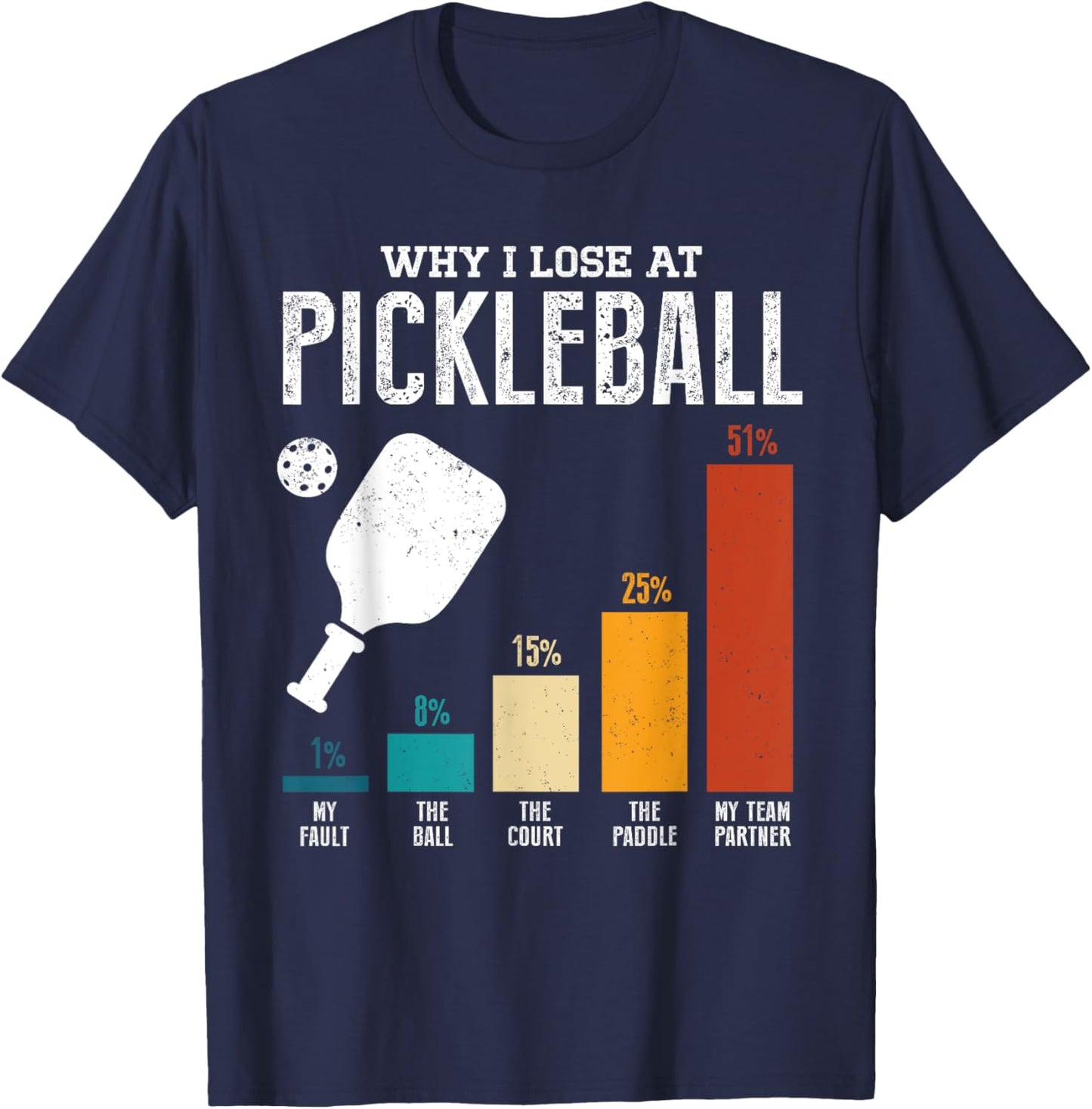 Why I Lose At Pickleball Funny Pickleball Player Retro T-Shirt - T-Shirt | Navy