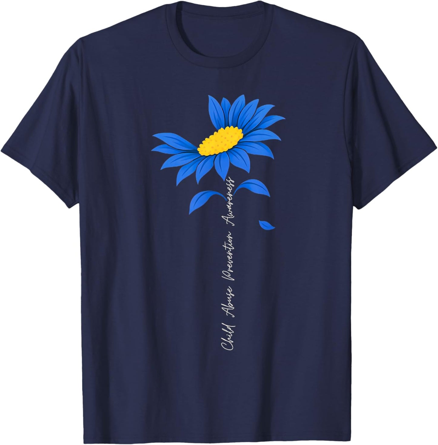 Child Abuse Prevention Child Abuse Awareness Sunflower Blue T-Shirt - T-Shirt | Navy