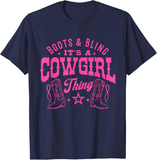 Boots and Bling its a Cowgirl Thing Cute Rodeo Halloween T-Shirt - T-Shirt | Navy