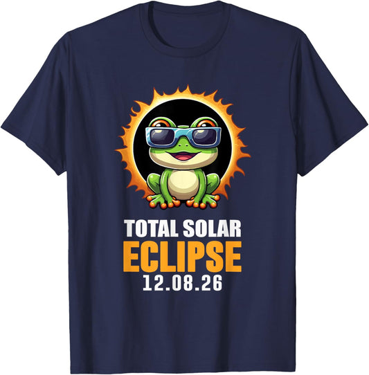 Solar Eclipse 2026 Frog Wearing Solar Eclipse Glasses for Kids T-Shirt - T-Shirt | Navy