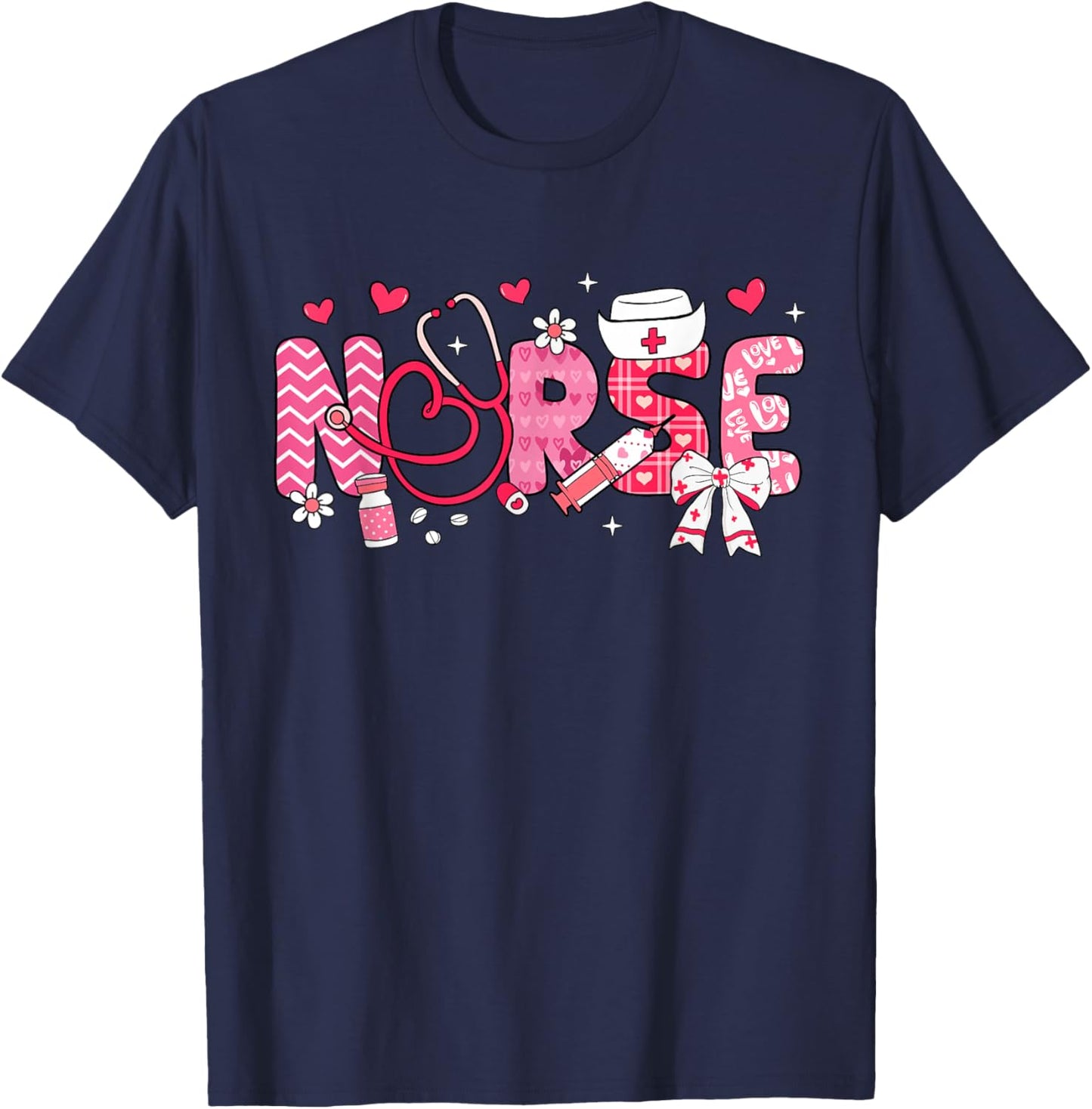 Nurse Valentines Day Valentine Scrub Top Women Scrubs NICU T-Shirt - T-Shirt | Navy