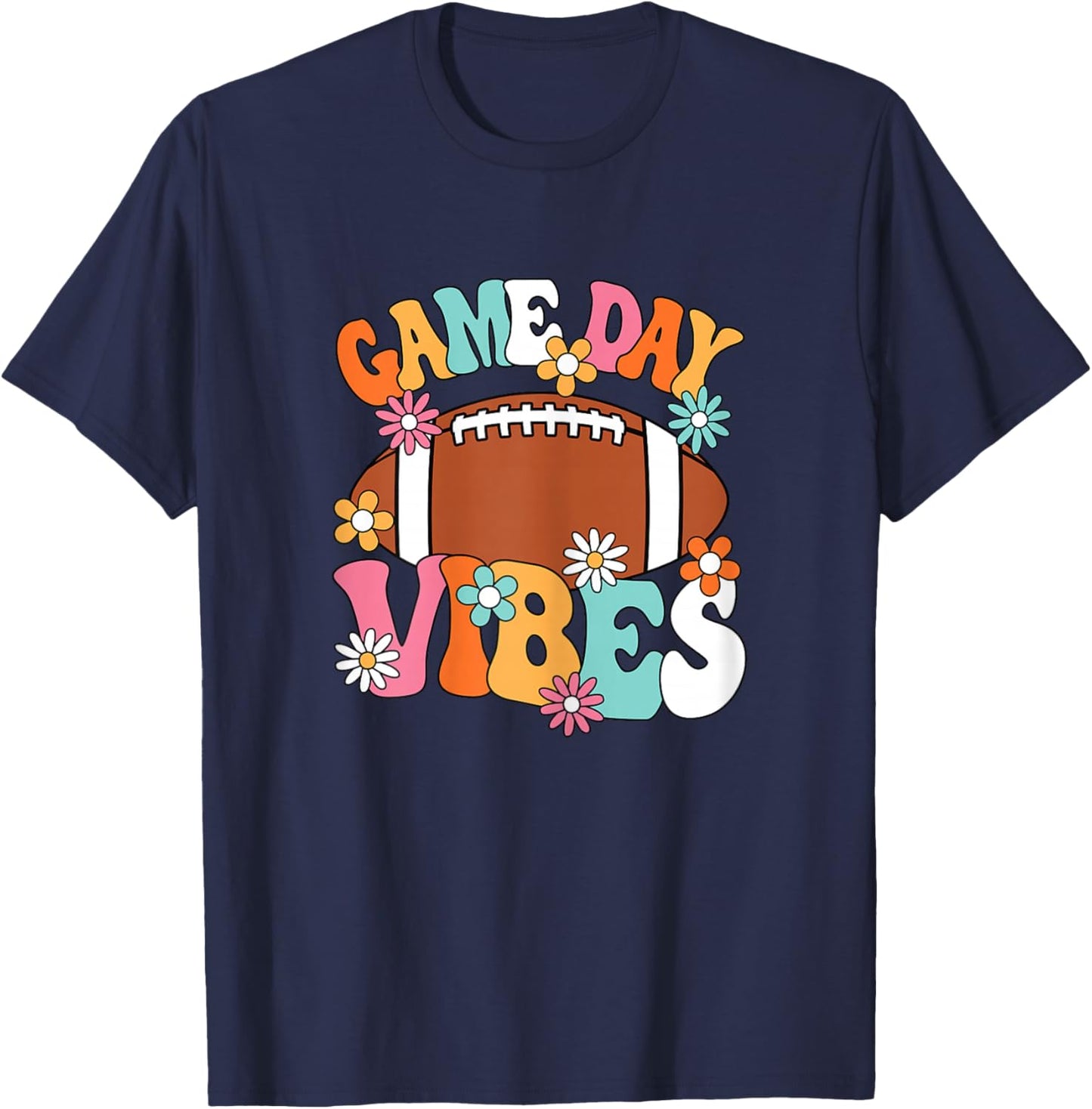 Game Day Vibes American Football Player Groovy Women Girls T-Shirt - T-Shirt | Navy