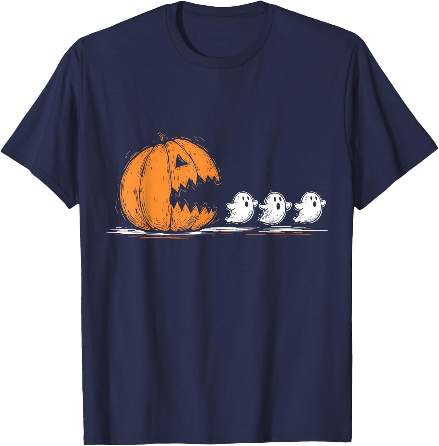 Halloween Funny Gamer Pumpkin Eating Ghost Spooky Men Women T-Shirt - T-Shirt | Navy