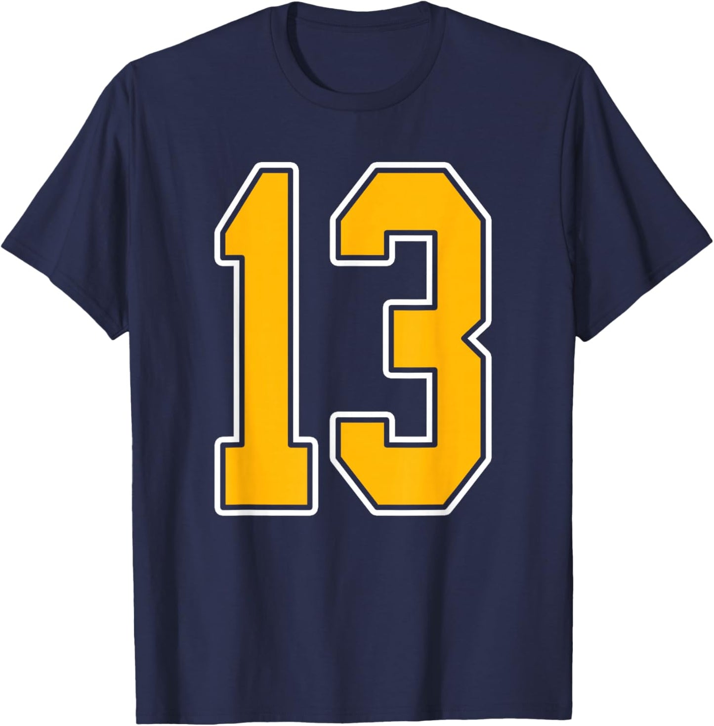 Gold and White Sports Number 13 Jersey Uniform Player T-Shirt - T-Shirt | Navy