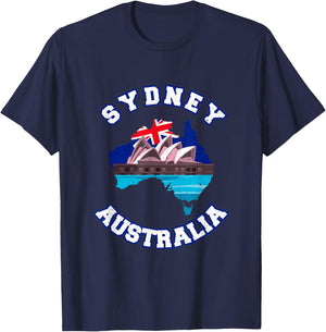 The Sydney Opera House And Australian Flag In Australian Map T-Shirt - T-Shirt | Navy