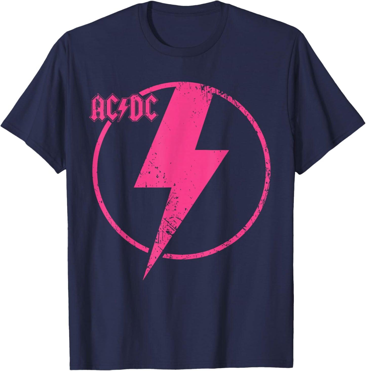 Offiziell AC/DC Pink Distressed Logo ACDC T-Shirt - T-Shirt | Navy