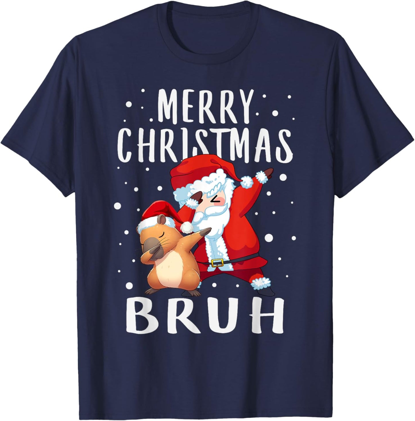 Dabbing Santa Claus Capy Merry Christmas Bruh Boy Girl Funny T-Shirt - T-Shirt | Navy