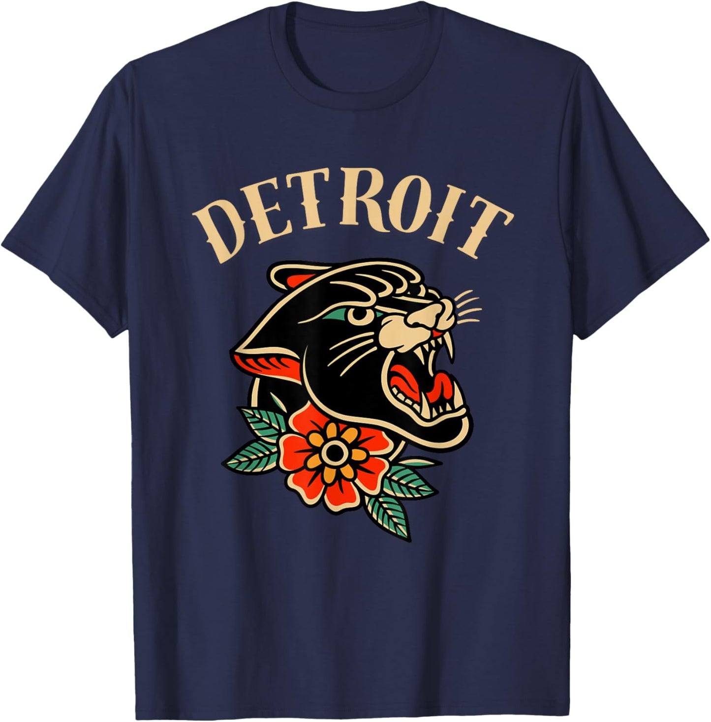 Detroit Retro Ink Panther Rose - Vintage Tattoo Style Design T-Shirt - T-Shirt | Navy