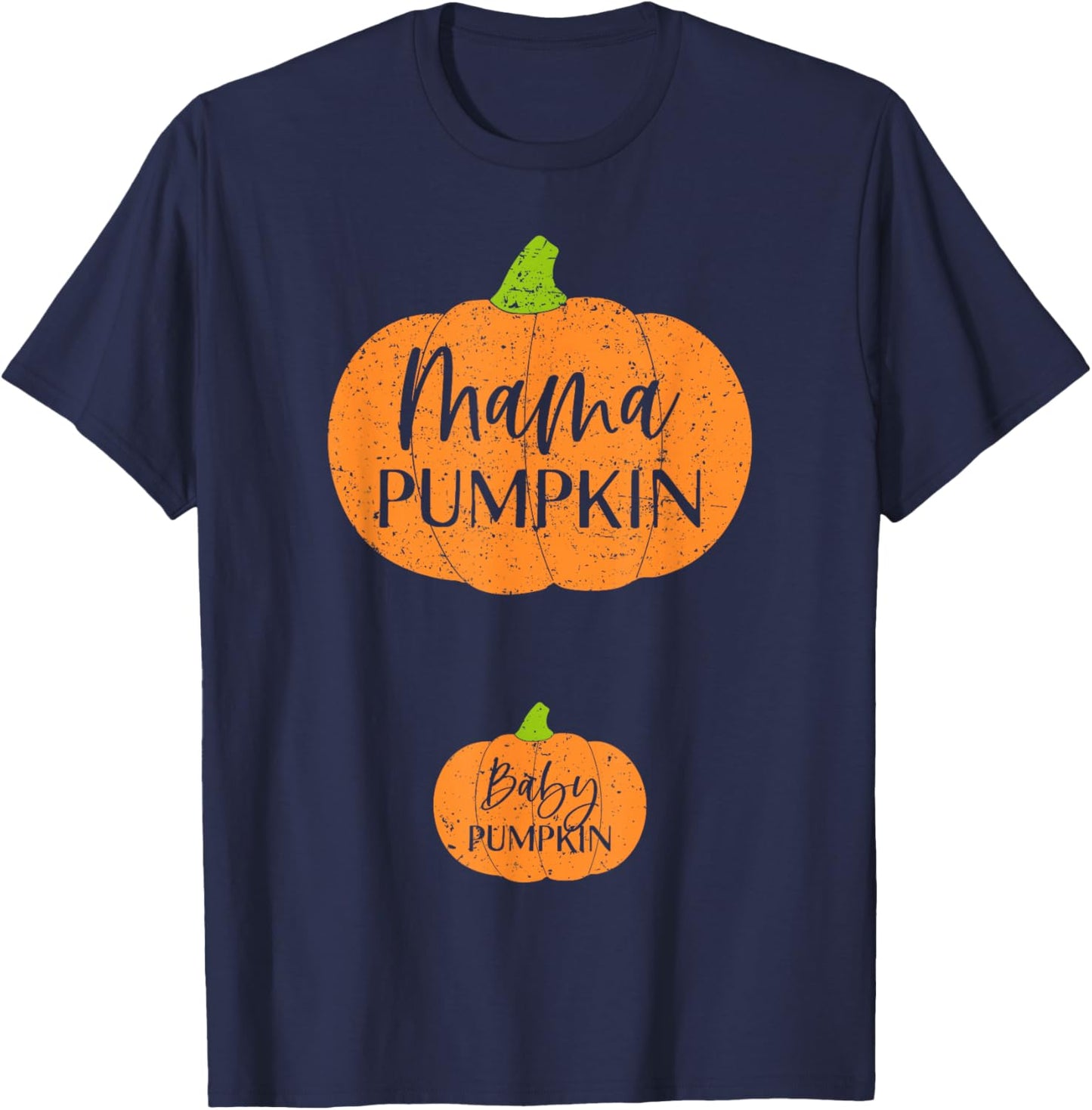 Fall Halloween Thanksgiving Mama and Baby Pumpkin Mom Mommy T-Shirt - T-Shirt | Navy