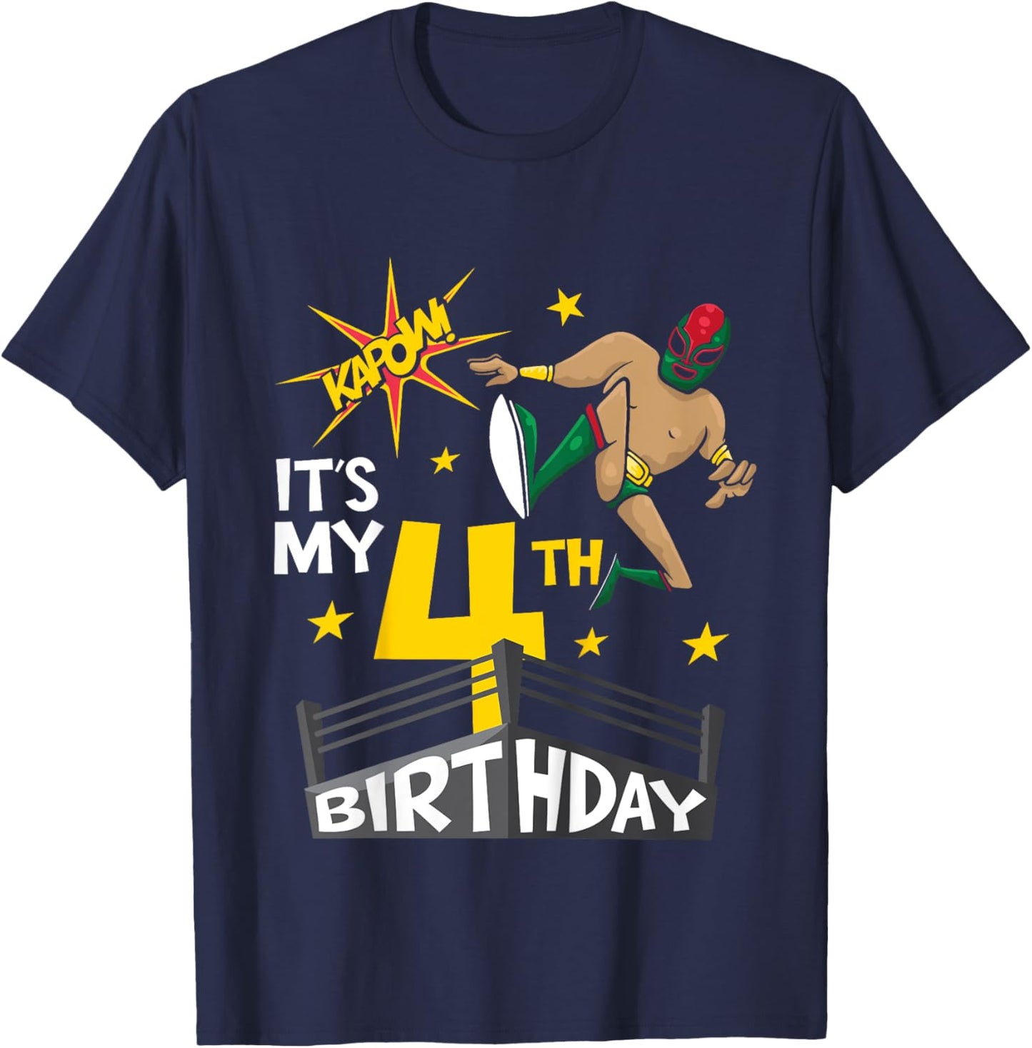 Kids It's My 4th Birthday 4th Birthday Boy Wrestling Themed Party T-Shirt - T-Shirt | Navy