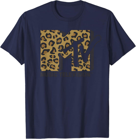 Classic MTV Leopard Print Logo T-Shirt - T-Shirt | Navy