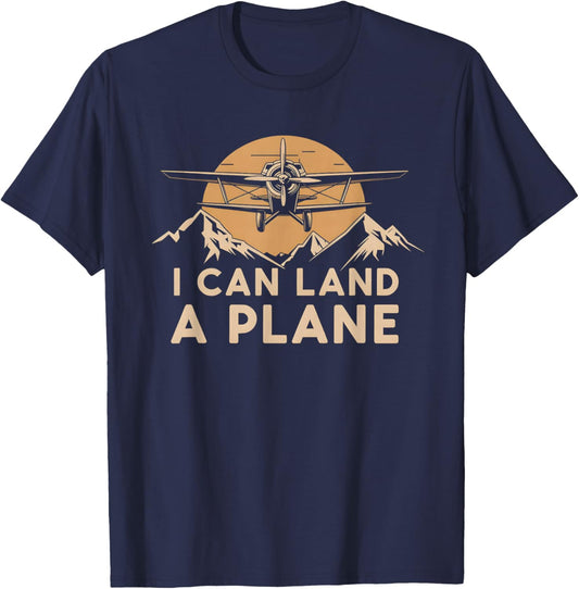 I Can Land A Plane Vintage Funny Pilot Aviation Quote T-Shirt - T-Shirt | Navy