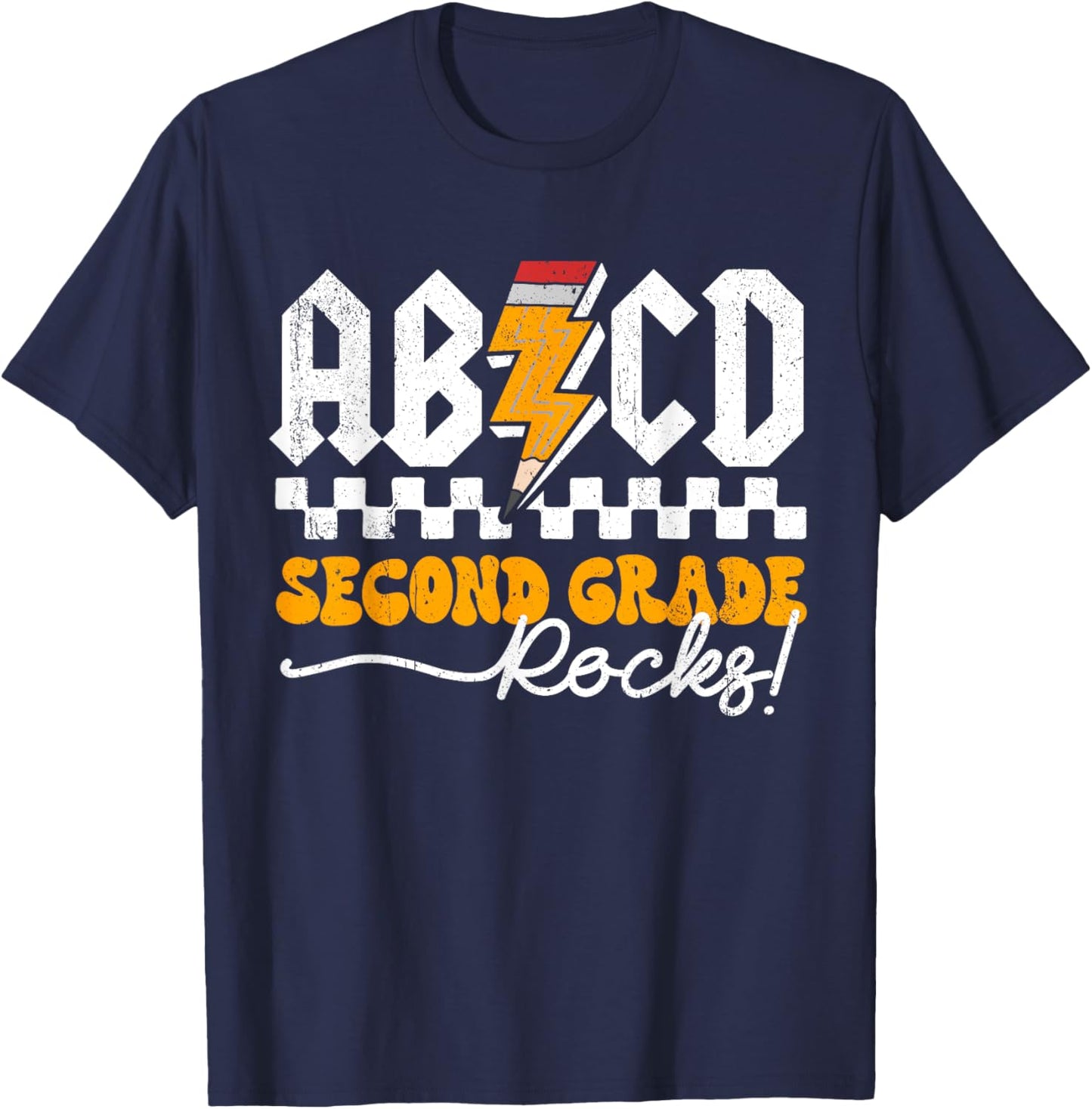 AB CD Second Grade Rocks 2nd Grader Teacher Boys Girls Kids T-Shirt - T-Shirt | Navy