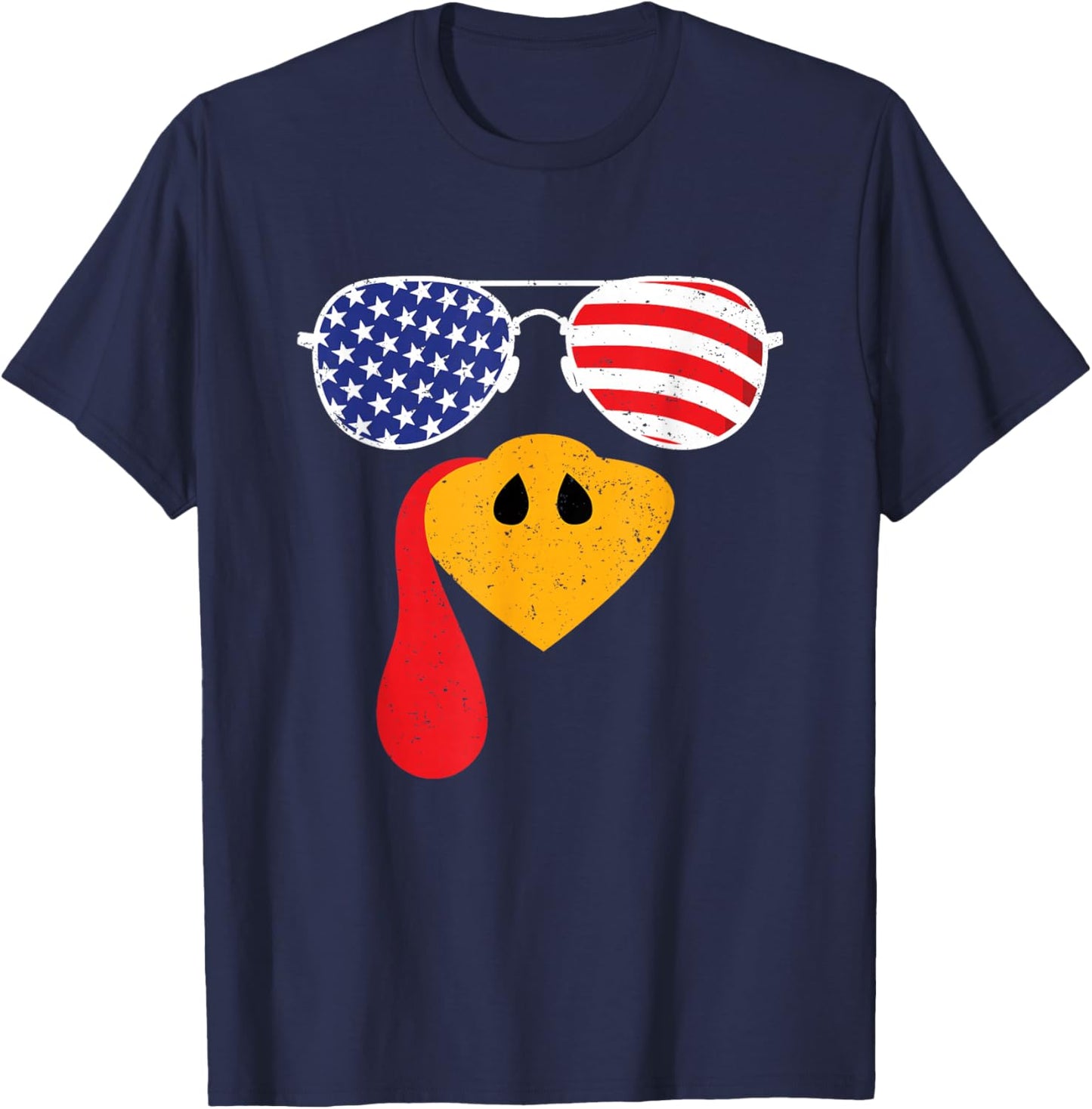 Turkey Face Flag Sunglasses Thanksgiving Family Outfits T-Shirt - T-Shirt | Navy