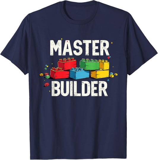 Master Builder Brick Design Funny Birthday T-Shirt - T-Shirt | Navy