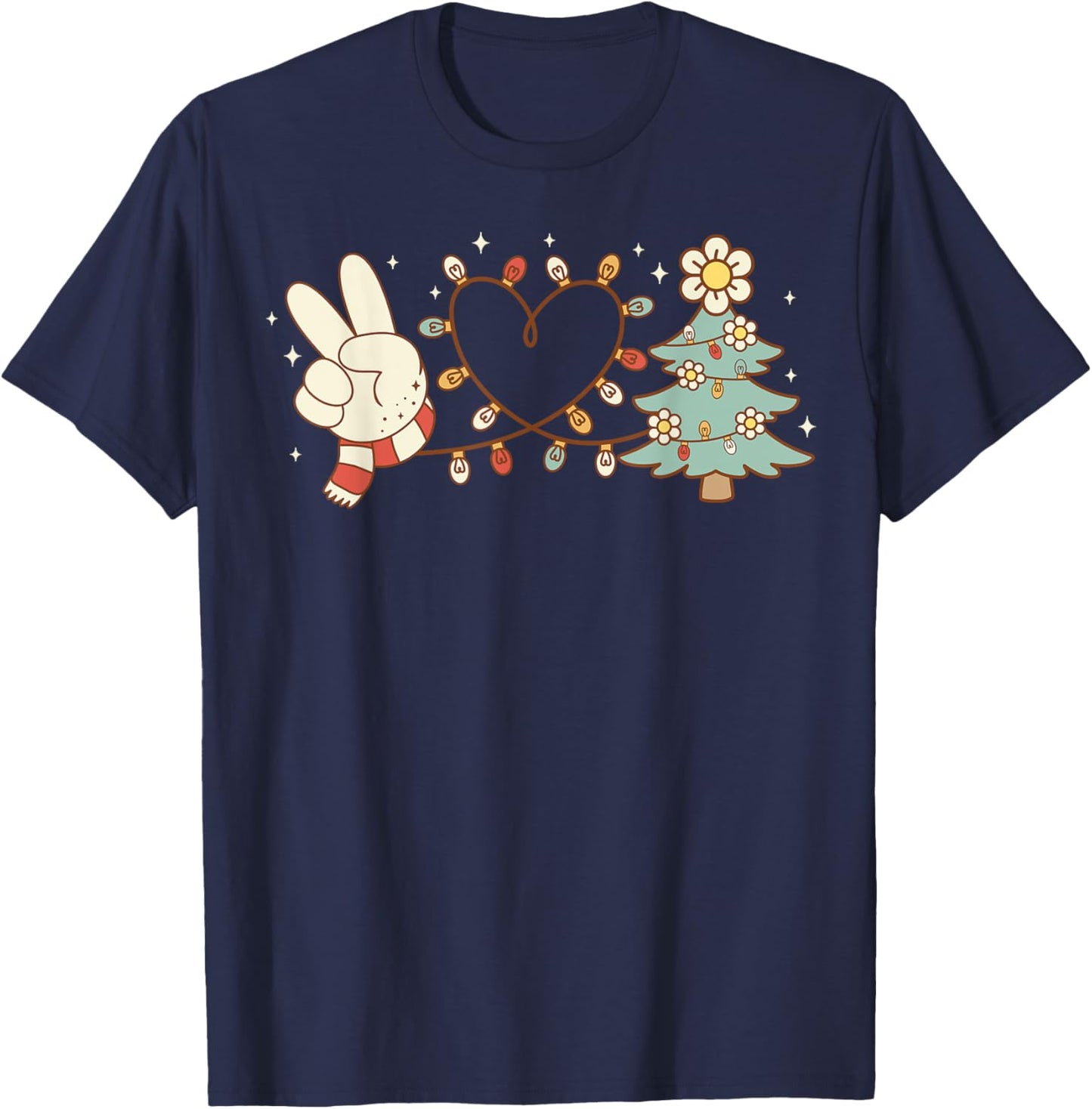 Peace Love Christmas Tree Heart Funny Xmas Holiday Vibes T-Shirt - T-Shirt | Navy