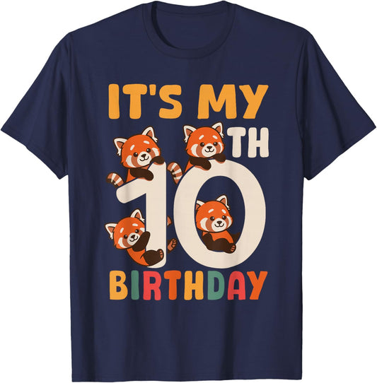 Red Panda 10 Year Old 10th Birthday T-Shirt - T-Shirt | Navy
