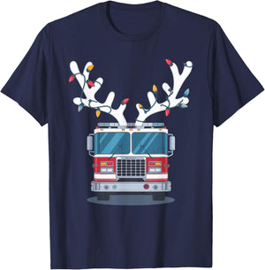 Christmas Firetruck Firefighter Xmas -Adult , Black, Small, Short Sleeve T-Shirt - T-Shirt | Navy
