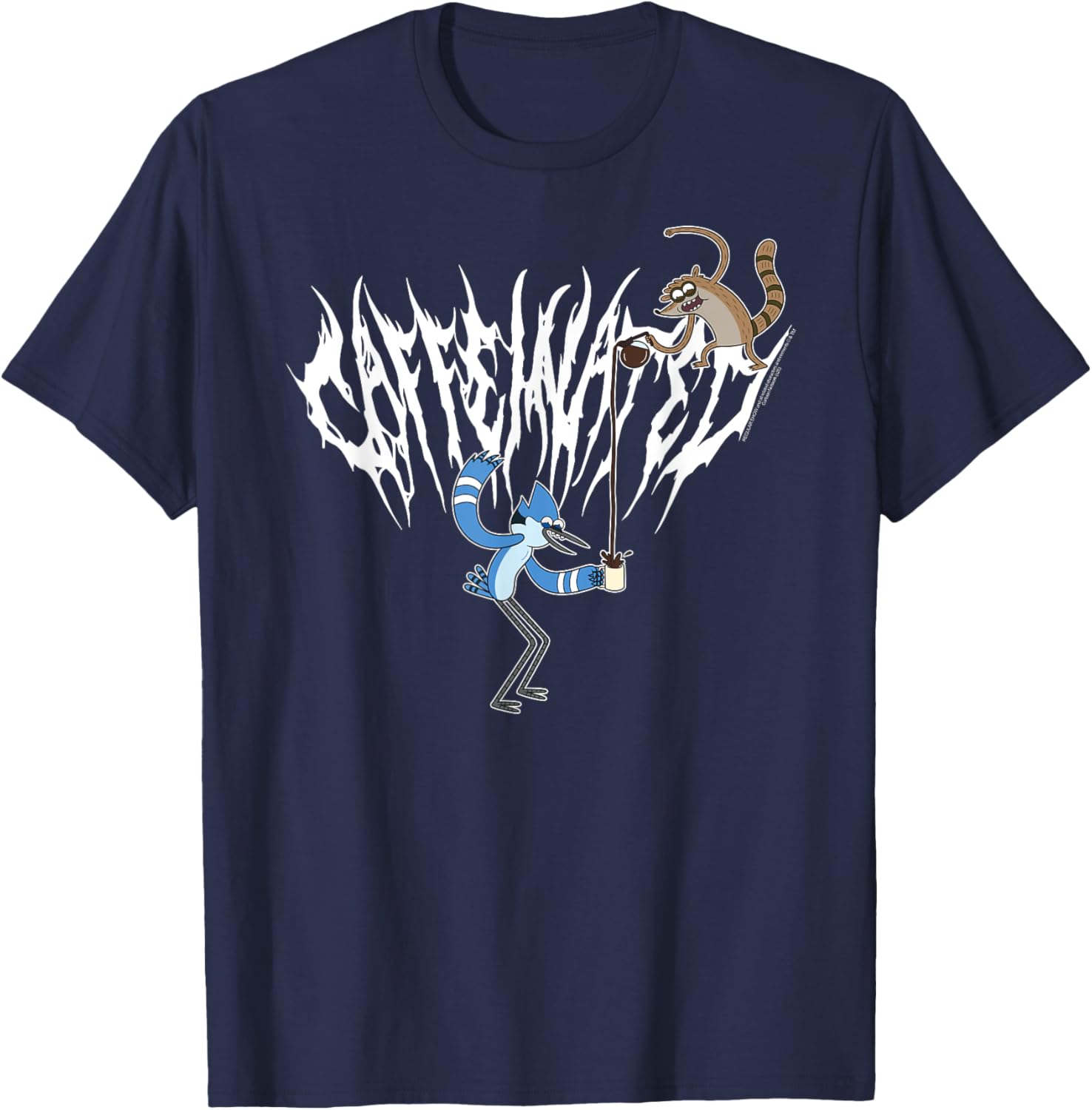 Regular Show Metal Caffeinated by Coffee Funny Cartoon T-Shirt - T-Shirt | Navy