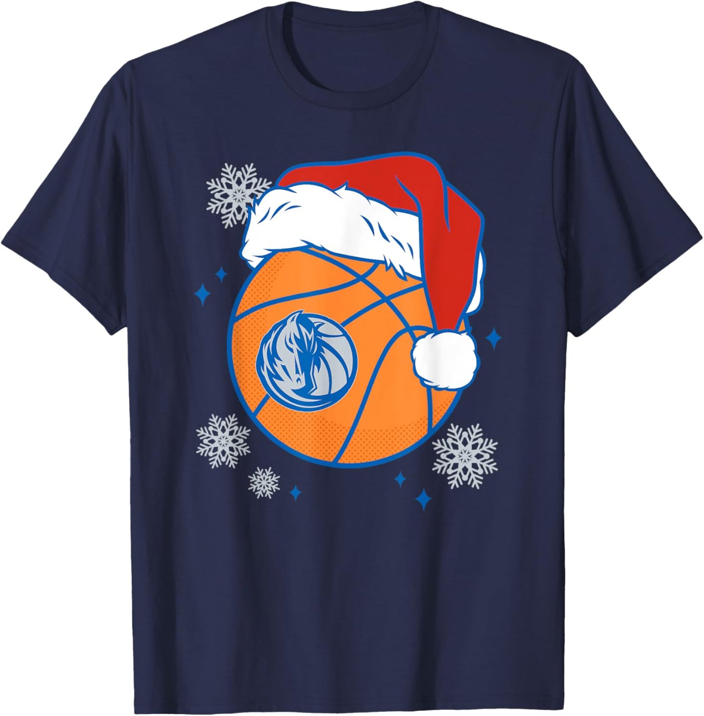 NBA Dallas Mavericks Christmas Santa Hat Ball T-Shirt - T-Shirt | Navy