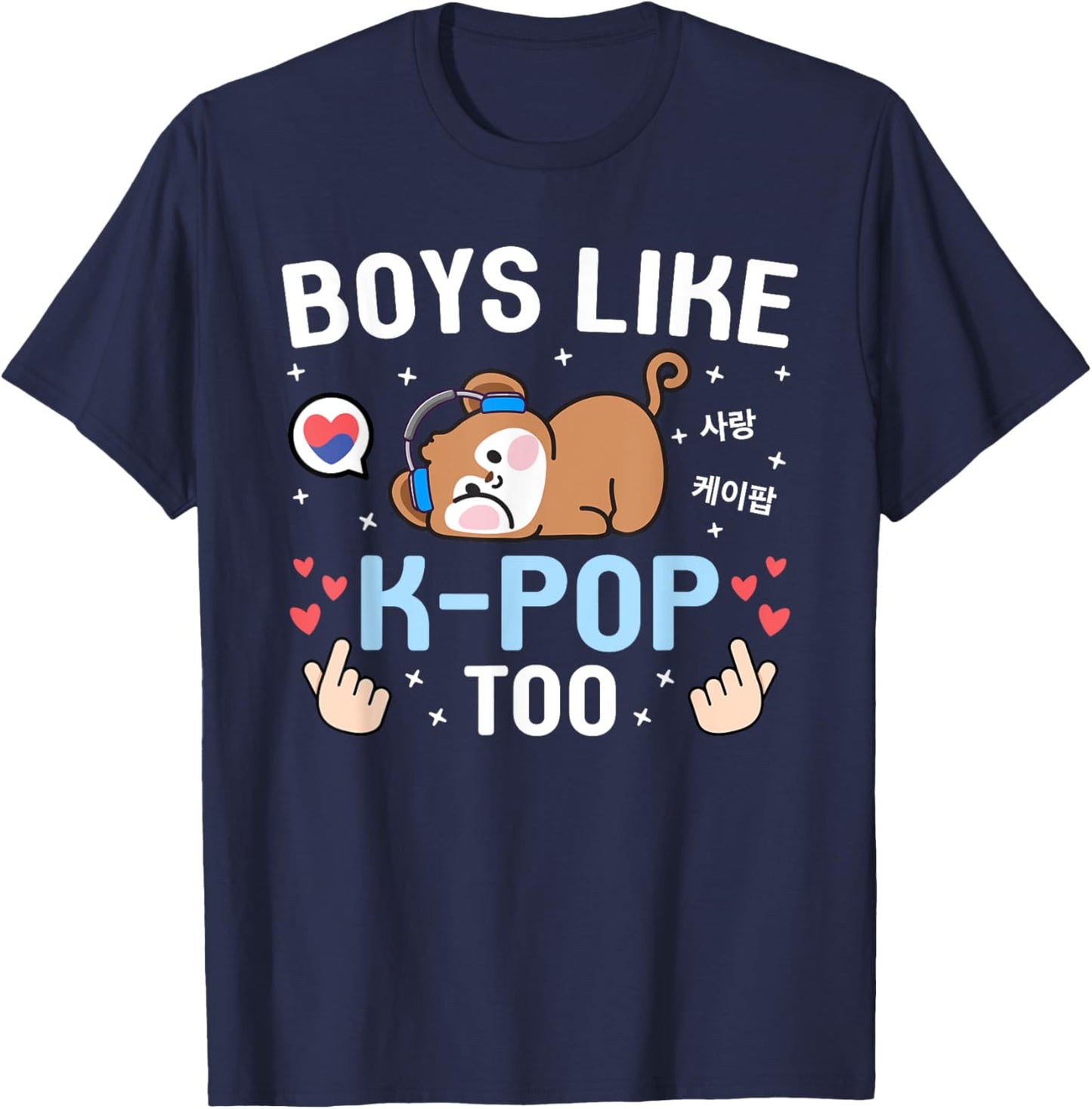 Boys Like K-Pop Too Cute Kawaii Monkey Korean Music K-Pop T-Shirt - T-Shirt | Navy