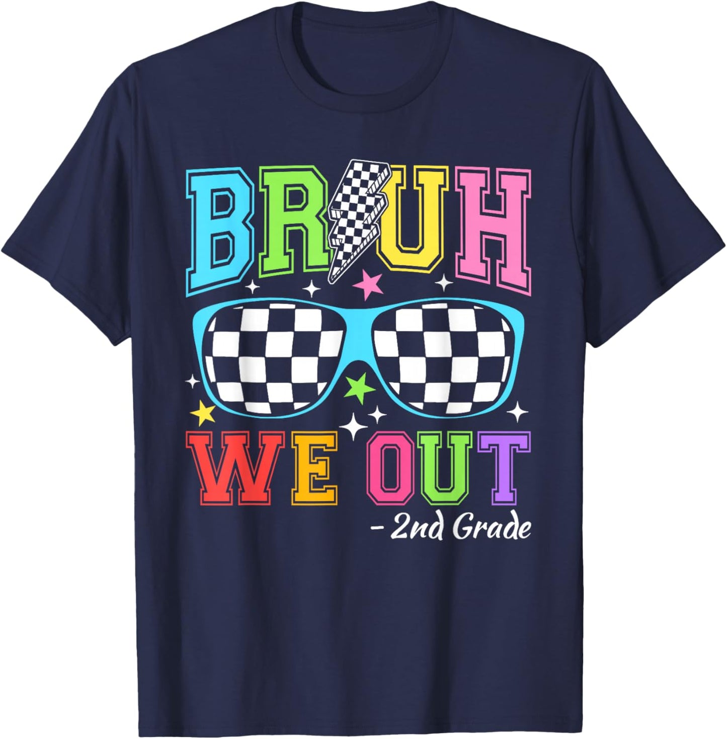 Last Day of School Sunglasses Bruh We Out Second Grade Kids T-Shirt - T-Shirt | Navy