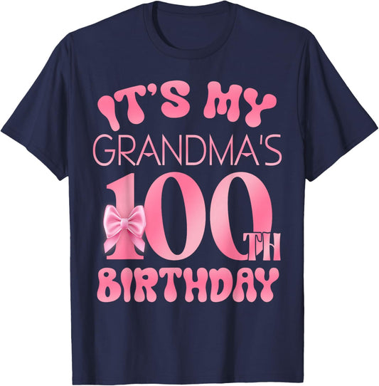 It's My Grandma's 100th Birthday Girl Pink Party Themes T-Shirt - T-Shirt | Navy