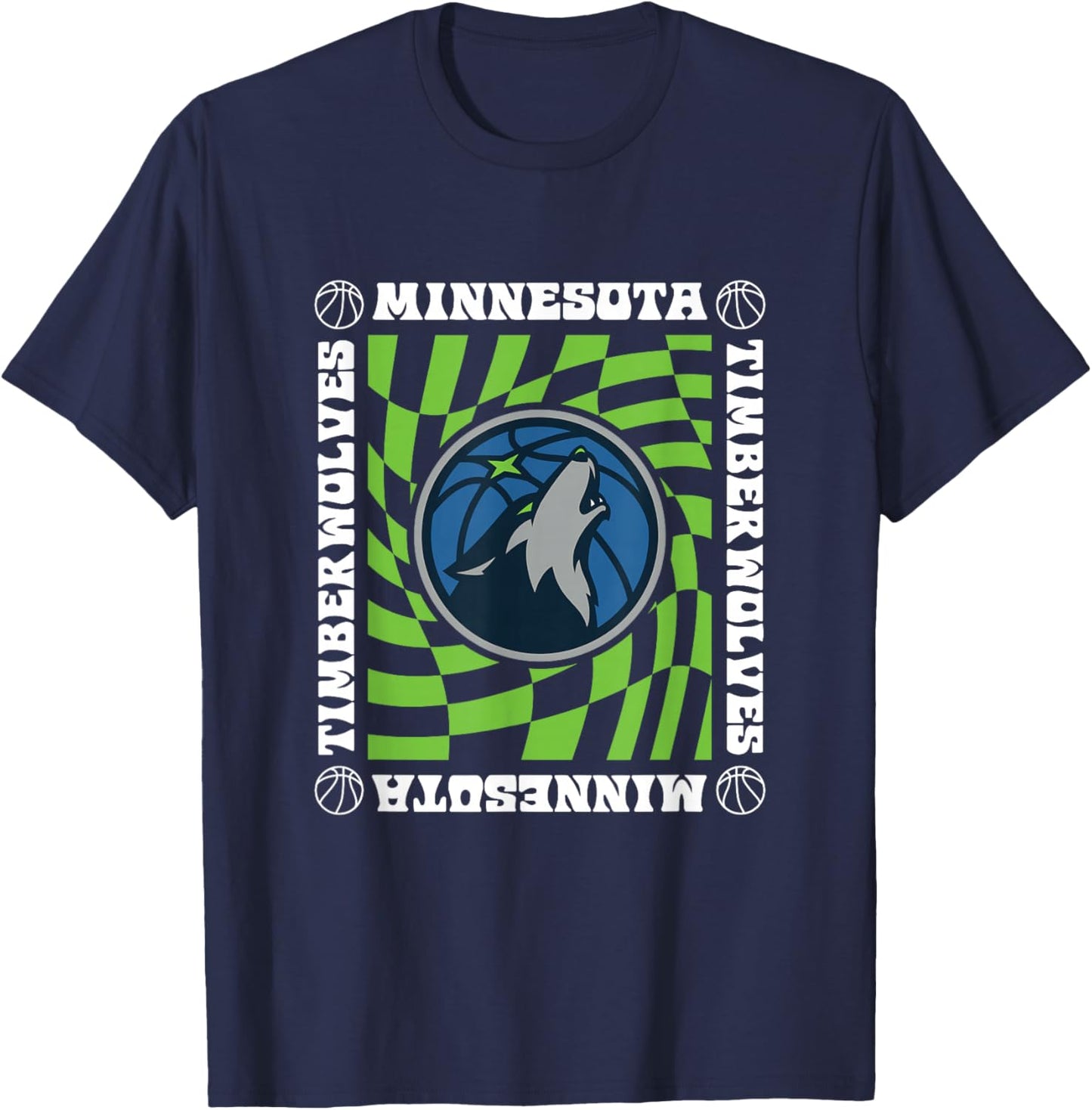 NBA Minnesota Timberwolves Retro Checkerboard Wave T-Shirt - T-Shirt | Navy