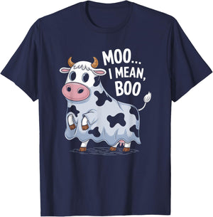 Ghost Cow Moo I Mean Boo Halloween Costume Funny Cow Lover T-Shirt - T-Shirt | Navy