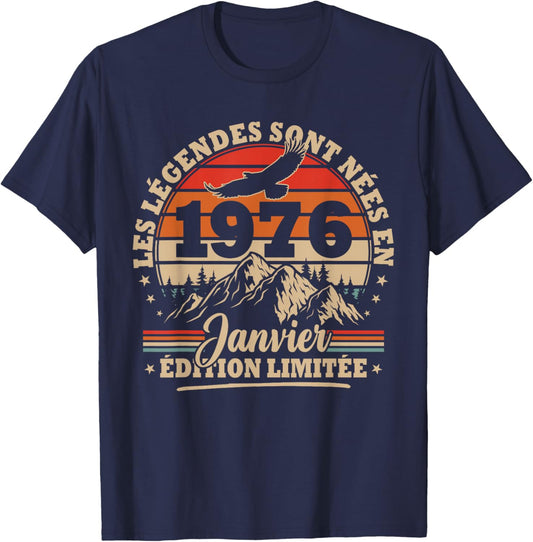 Vintage 50th Birthday Gift Born in January 1976 T-Shirt - T-Shirt | Navy