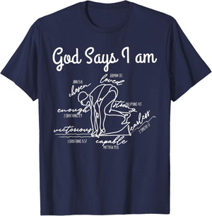 God Says I Am Bible Verse Swimmer Christian Swim Coach T-Shirt - T-Shirt | Navy