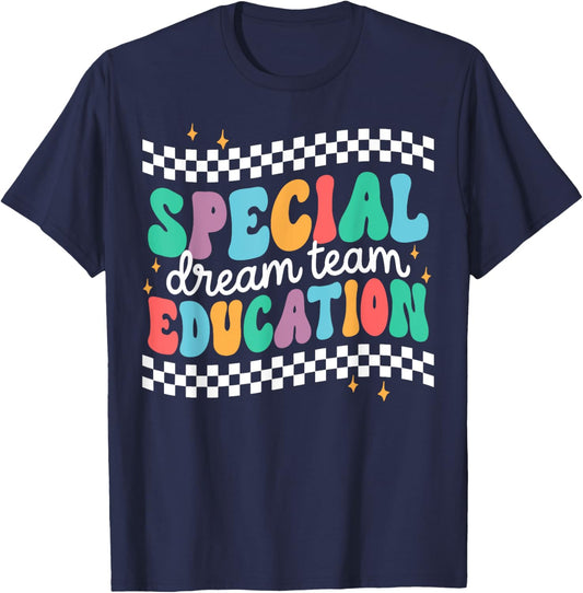 Retro Special Education Squad Groovy Dream Team SPED Teacher T-Shirt - T-Shirt | Navy