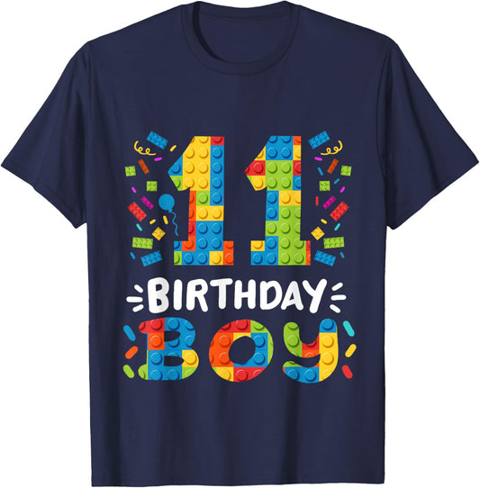 Kids 11 Years Old Building Blocks Builder 11th Birthday Boys T-Shirt - T-Shirt | Navy