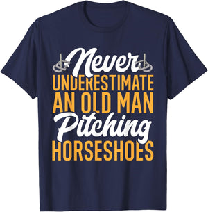 Horseshoes Game Horseshoe Pitching Old Man T-Shirt - T-Shirt | Navy