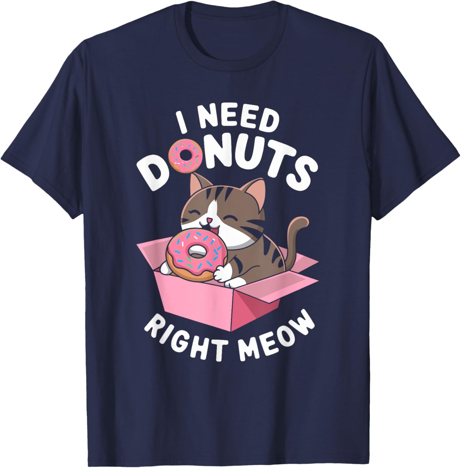 Cute Donut Cat Need Donuts Right Meow Women Kids T-Shirt - T-Shirt | Navy