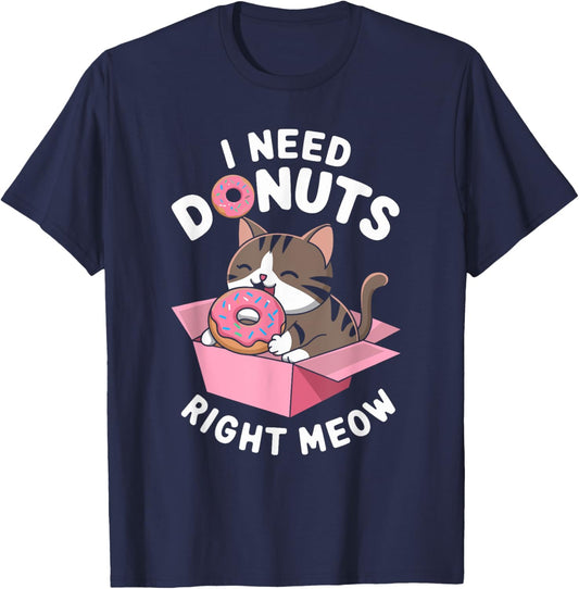 Cute Donut Cat Need Donuts Right Meow Women Kids T-Shirt - T-Shirt | Navy